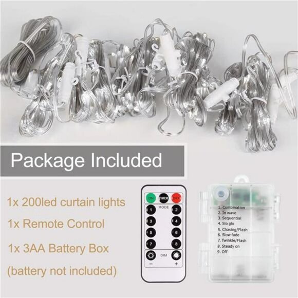 echosari Curtain String Lights 200 LED Battery Operated Remote Wedding Decor - Picture 7 of 8